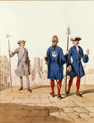 Eighteenth Century Parisian Troops: Watchman and Archers of the Town in Ceremonial Uniform, engraved by D. Noirmont